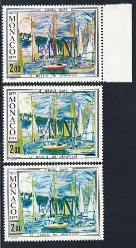 1977 MONACO, Nr. 1097 Gemälde von Dufy in drei verschiedenen Farben MNH / ** VIELFALT