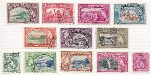 1953-59 TRINIDAD, SG 267/278 12er Set GEBRAUCHT