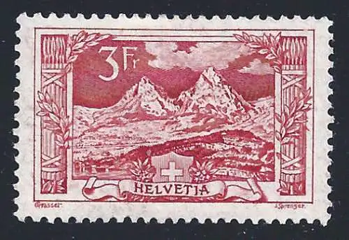 1916-22 SCHWEIZ, Nr. 167, 3 Franken Rot, ANSICHT, MLH * SPRACHLOS