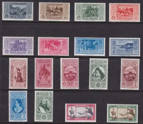 1932 KÖNIGREICH ITALIEN - Garibaldi Nr. 315/324 + PA 32/38 17er MNH-Wertserie ** Raybaudi Zertifikat