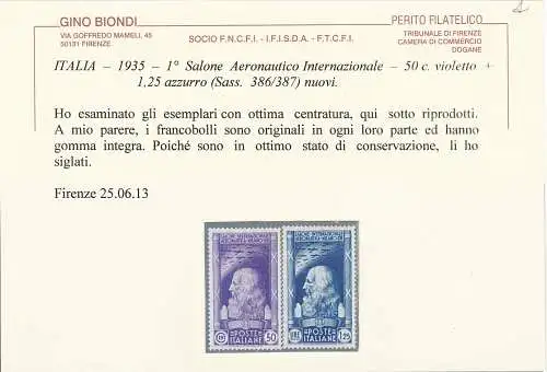 1935 Königreich Italien, Nr. 384/387 die komplette Serie mit 4 Werten - Zertifikat Blond