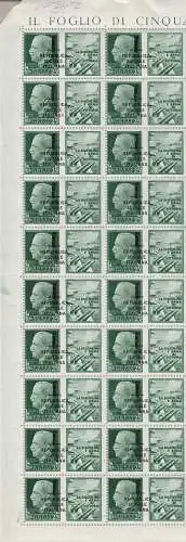 1944 Italienische Sozialrepubblica, PG Nr. 25e 50 Cent. violett BLOCK VON 20 MNH / ** MITTE ÜBERDRUCKT