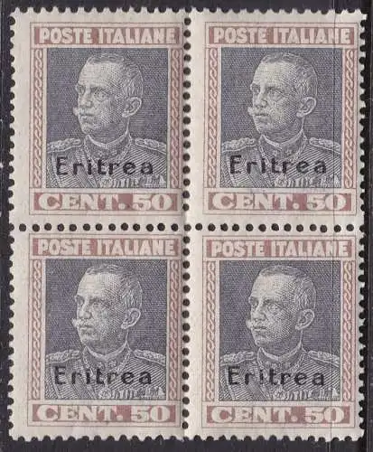 1928 ERITREA, Nr. 128 50c. braun und grau QUARTINA MNH/**