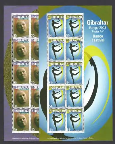 2003 EUROPA CEPT Gibraltar, Gibraltar Nr. 4 Miniblätter Kunst des Manifests MNH **