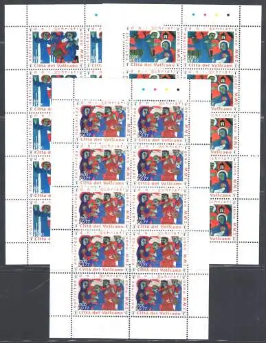 2001 Vatikan, 3 Miniblätter mit 10 Werten, Weihnachten Nr. 1257/59 - postfrisch**