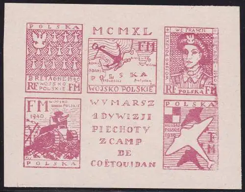 1940 POLEN - Polnische Armee in Frankreich CAMP COETQUIDAN, IMPERFORATED PROOF (*)