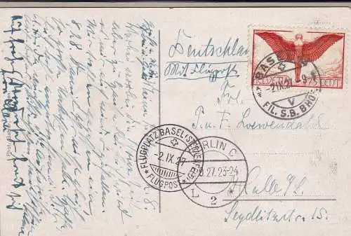 1927 SCHWEIZ, Postkarte von Basel nach Berlin frankiert im Wert 75c. gewöhnliches Papier