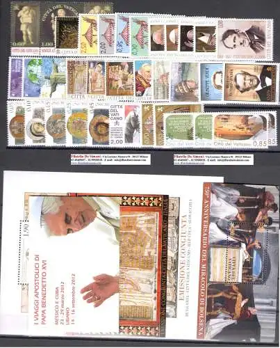 2013 Vatikan, postfrisch, kompletter Jahrgang, 36 Val + 3 BF + 1 Booklet