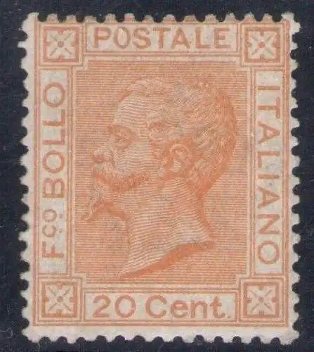 1877 Italien, Nr. 28, Bildnis von Vittorio Emanuele II, 20 Cent Ocker, postfrisch **