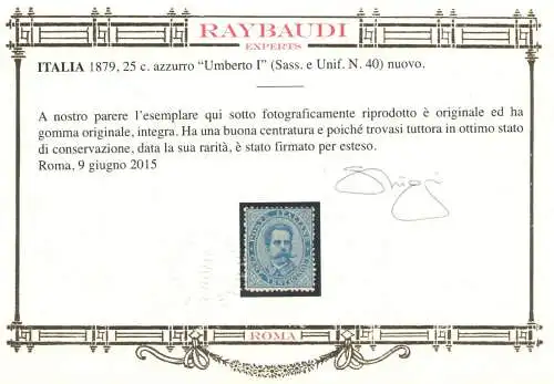 1879 Italien - Königreich, Nr. 40 Umberto I - 25 Cent hellblau, postfrisch **