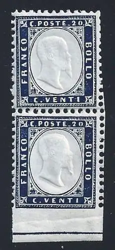 1862 Italia, n. 2+2l Paar mit Vollrand postfrisch**