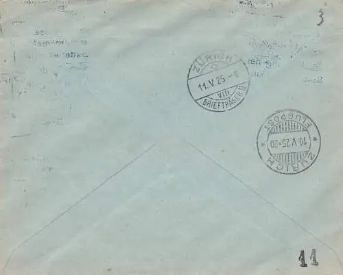 1925 SCHWEIZ Flug Basel-Zürich Einschreiben mit Sondervignette