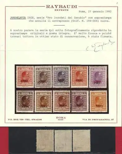 1928 JUGOSLAWIEN - Katalog Mi.Nr. 212/221 - Unified Nr. 194/203 - postfrisch**