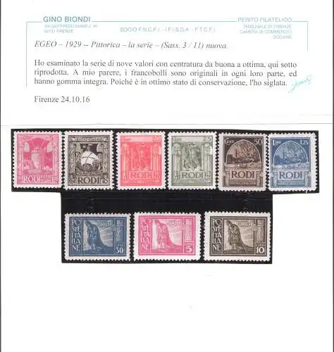 1929 Ägäis, Malerserie, gezähnt 11, Nr. 3/11, 9 Werte, postfrisch**