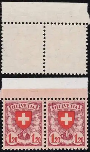 1933-34 SCHWEIZ, Nr. 209b, Prägepapier, Kreuz und Schild, Paar, postfrisch **