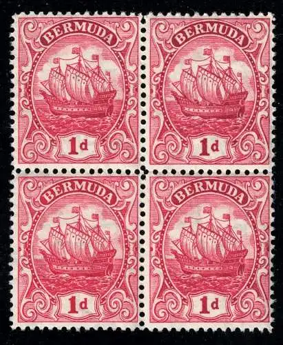 1922-34 BERMUDA, Stanley Gibbons Nr. 78 - 1d. scharlachrot - Viererblock - postfrisch **