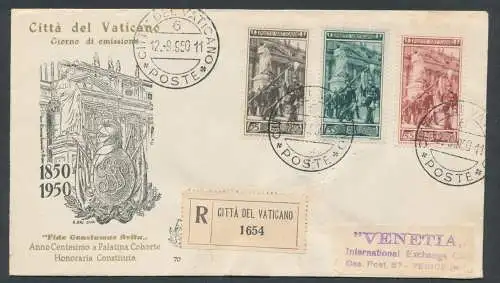 1950 Vatikan, Pfalzgarde Nr. 140/142, Venetia Nr. 70, Viaggiata