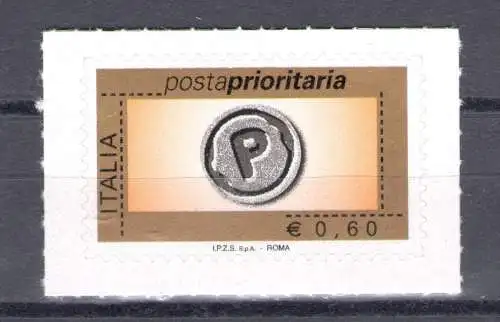 2006 Italien, Posta Prioritaria 0,60 Cent orange gold schwarz grau Nr. 2984 postfrisch **