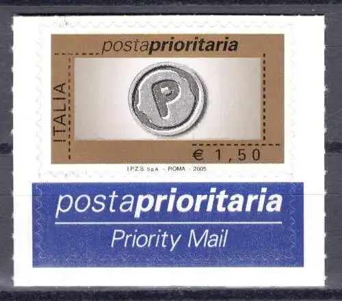 2005 Italien, Priority Post, Euro 1,50 perlgrau schwarz gold Nr. 2907 postfrisch **