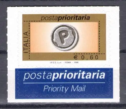 2006 Italien, Posta Prioritaria 0,60 Cent orange gold schwarz grau Nr. 2983 postfrisch **