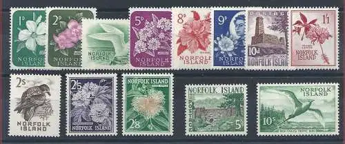 1960-63 Norfolk - SG 24/36 - Blumen und Vögel - 13 Werte postfrisch **