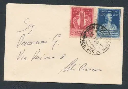 1949 Italienische Republik - Alessandro Volta, Nr. 611/612, Brief nach Mailand