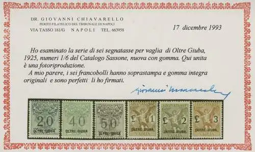 1925 Oltre Giuba, Steuern und Vaglia Nr. 1/6, 6 Werte, postfrisch**