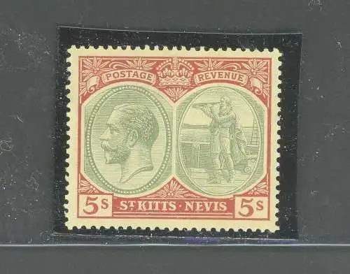 1921-29 ST. KITTS NEVIS, Stanley Gibbons n. 47c - 5s. grün und rot - postfrisch**