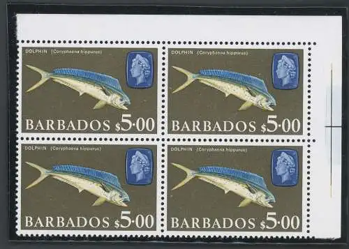 1966-69 BARBADOS, Stanley Gibbons Nr. 355a - Elisabeth II. - 5 $ - Viererblock, postfrisch **