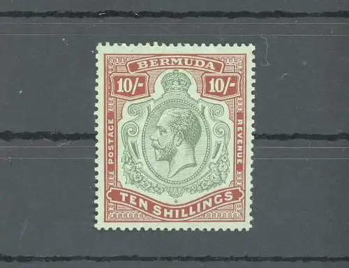 1924-32 BERMUDA, Stanley Gibbons Nr. 92, GEORGE V Portrait, 10s. grün und rot/hellsmaragd, postfrisch**