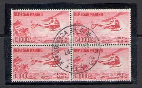 1961 SAN MARINO, Viererblock - Hubschrauber Nr. 138 - 1.000 Lire Karmin - Gebraucht