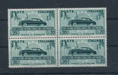 1951 Italien - Republik, Automobilsalon - 1 Wert, Nr. 655, gute sehr gute Zentrierung postfrisch ** - Viererblock