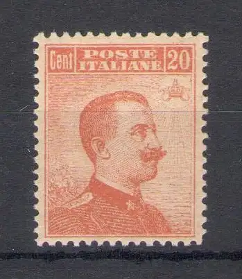 1916 Italien - Königreich, Nr. 107, 20 Cent orange, Vittorio Emanuele III, ohne Wasserzeichen - postfrisch **