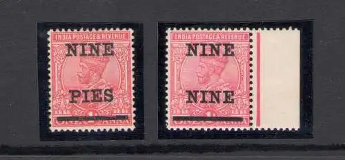 1921 Indien - Stanley Gibbson Nr. 192 + 192a - Error Nine - Nine - MNH **