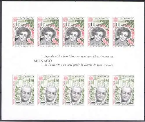 1980 Monaco, Yvert 13a - Europa Cept Bogen - ungezähnt - postfrisch **