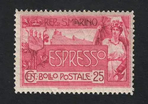 1907 San Marino - 25 Cent Rosa Carminio, Espresso #1, MNH**