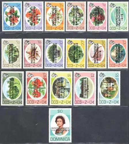 1978 DOMINICA - Yvert # 568/85, Ordentliche Serie, Unabhängigkeit, postfrisch **