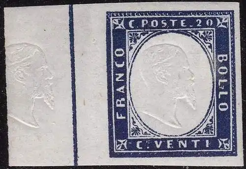 1862 SARDINIEN, Nr. 15E 20 Cent. indigo MNH/** ABBILDUNGEN AM BLATTRAND