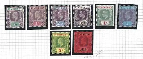 1904-11 ST. VINCENT - SG 85/93 8 Werte MLH / *