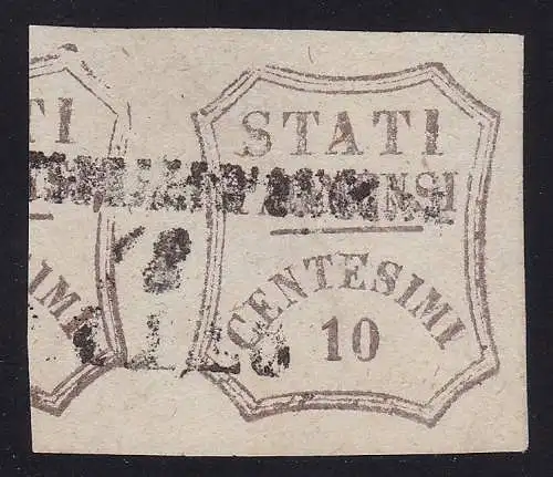 1859 PARMA, Nr. 14a 10 Cent graubraun GEBRAUCHT BOLAFFI ZERTIFIKAT 1890