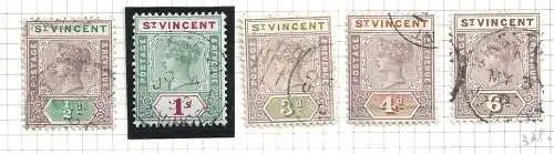 1899 ST. VINCENT - SG Nr. 67/70-71/73-74 5 Werte GEBRAUCHT