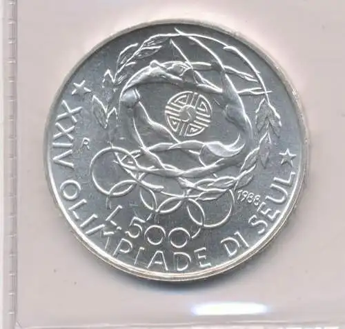 1988 Italien Republik 500 Lire Silber Celebrativa XXIV Olympiade Seoul