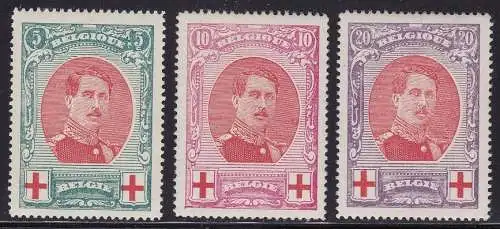 1915 Belgien - Einheitlicher Katalog Nr. 132/134 Rotes Kreuz - 3 Werte - postfrisch **