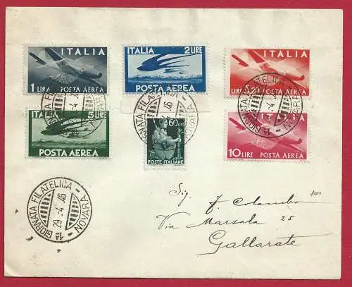 1946 ITALIEN, Nr. 548 + PA 126/130 Philatelistischer Brief Exposition Novara