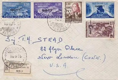 1951 TRIEST A - Nr. 93+119/120+126+128 auf Brief für die USA GEREIST