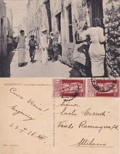 1938 ITALIENISCH OSTAFRIKA, Nr. 22 Paar auf Postkarte nach Mailand