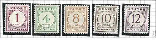 1938 Malaysian States JOHORE - SG D1/D5 - 5 Werte - MLH*