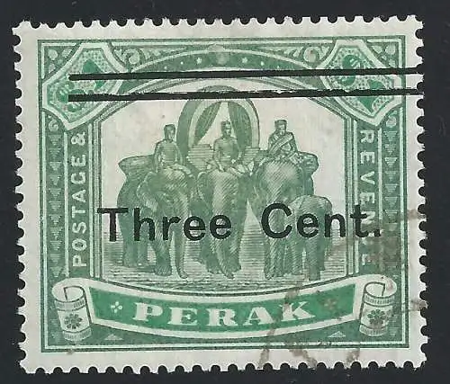 1900 Malaysische Staaten PERAK - SG 86 3c. auf 1$ grün GEBRAUCHT