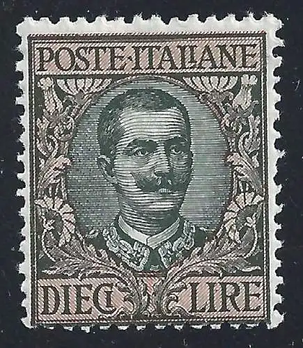 1924 Italien - Königreich - Nr. 91 Floreale 10 Lire oliv und rosa MNH / **