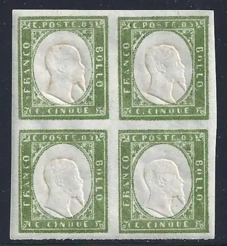 1863 SARDINIEN, Nr. 13Ea 5 Cent. grün MNH/** QUARTINE